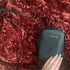 Black Faux-Leather Chain Crossbody